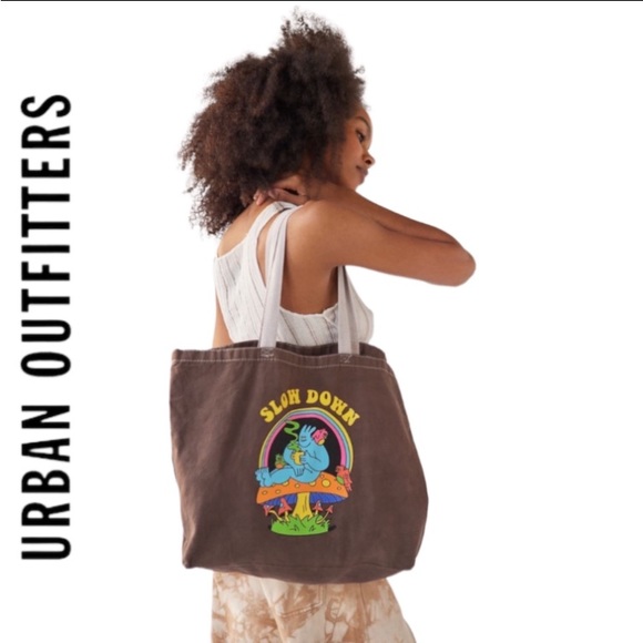 Dreyfus Urban Outfitters UO Brown Graphic Tote Bag - Picture 2 of 4